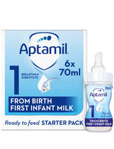 Aptamil 1 First Baby Milk Formula Starter Pack Ready to Use Liquid, from Birth, 6x70 ml
